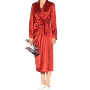 Nanushka Ezra Satin Wrap Dress in Red